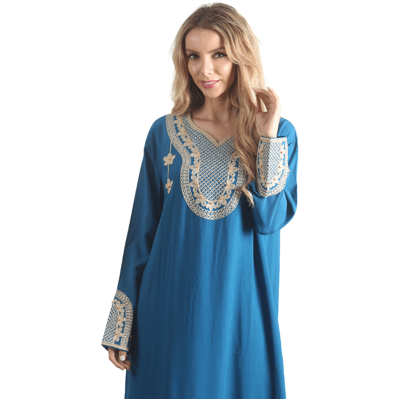 Caftano a maniche lunghe in rayon da donna blu