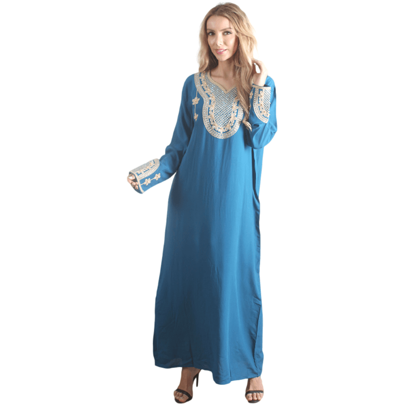 Caftano a maniche lunghe in rayon da donna blu