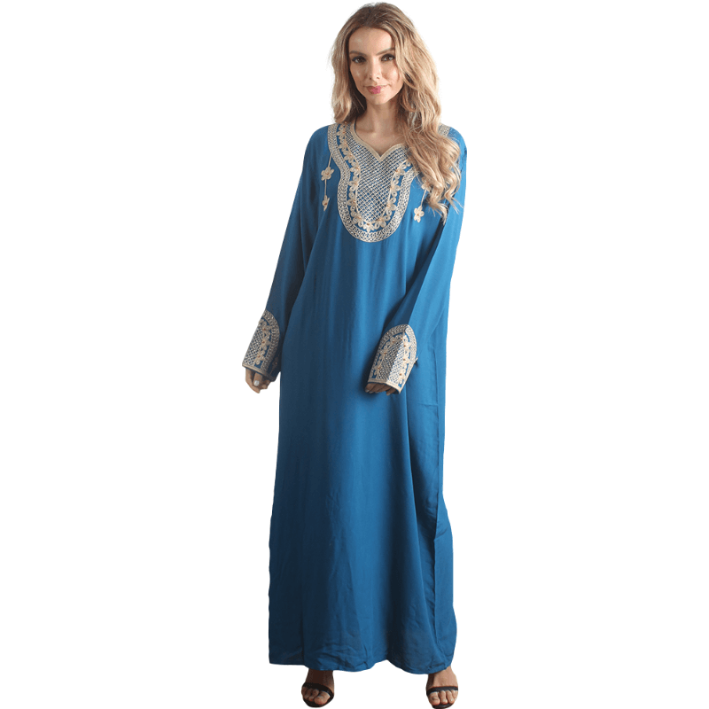 Caftano a maniche lunghe in rayon da donna blu