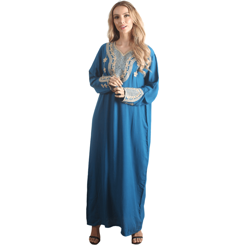 Caftano a maniche lunghe in rayon da donna blu